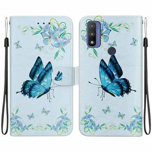 For Motorola Moto G Pure Crystal Texture Colored Drawing Leather Phone Case(Blue Pansies)