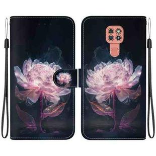 For Motorola Moto G9 Play / E7 Plus Crystal Texture Colored Drawing Leather Phone Case(Purple Peony)