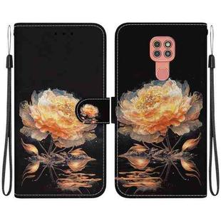 For Motorola Moto G9 Play / E7 Plus Crystal Texture Colored Drawing Leather Phone Case(Gold Peony)