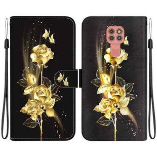 For Motorola Moto G9 Play / E7 Plus Crystal Texture Colored Drawing Leather Phone Case(Gold Butterfly Rose)