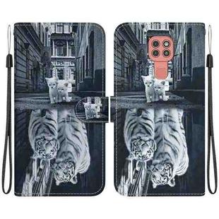 For Motorola Moto G9 Play / E7 Plus Crystal Texture Colored Drawing Leather Phone Case(Cat Tiger Reflection)