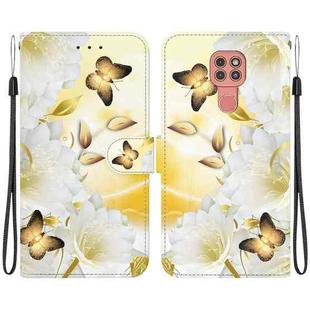 For Motorola Moto G9 Play / E7 Plus Crystal Texture Colored Drawing Leather Phone Case(Gold Butterfly Epiphyllum)