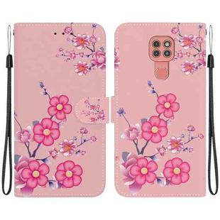 For Motorola Moto G9 Play / E7 Plus Crystal Texture Colored Drawing Leather Phone Case(Cherry Blossoms)