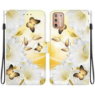 For Motorola Moto G9 Plus Crystal Texture Colored Drawing Leather Phone Case(Gold Butterfly Epiphyllum)