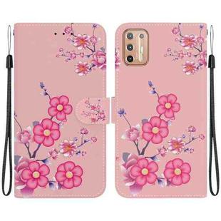 For Motorola Moto G9 Plus Crystal Texture Colored Drawing Leather Phone Case(Cherry Blossoms)