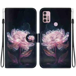For Motorola Moto G30 / G10 / G20 Crystal Texture Colored Drawing Leather Phone Case(Purple Peony)