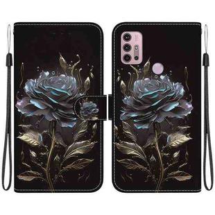 For Motorola Moto G30 / G10 / G20 Crystal Texture Colored Drawing Leather Phone Case(Black Rose)