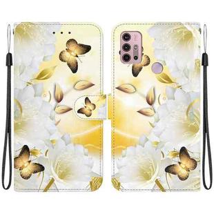 For Motorola Moto G30 / G10 / G20 Crystal Texture Colored Drawing Leather Phone Case(Gold Butterfly Epiphyllum)
