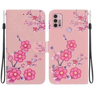 For Motorola Moto G30 / G10 / G20 Crystal Texture Colored Drawing Leather Phone Case(Cherry Blossoms)