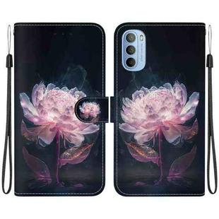 For Motorola Moto G31 / G41 Crystal Texture Colored Drawing Leather Phone Case(Purple Peony)