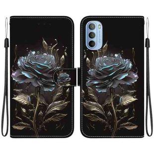 For Motorola Moto G31 / G41 Crystal Texture Colored Drawing Leather Phone Case(Black Rose)