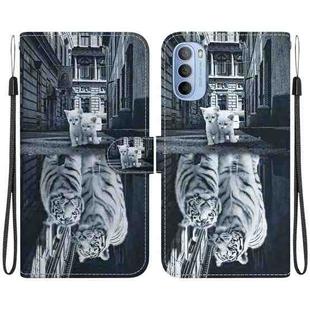 For Motorola Moto G31 / G41 Crystal Texture Colored Drawing Leather Phone Case(Cat Tiger Reflection)