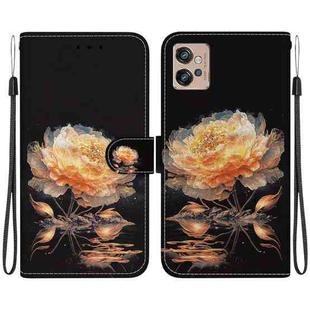 For Motorola Moto G32 Crystal Texture Colored Drawing Leather Phone Case(Gold Peony)