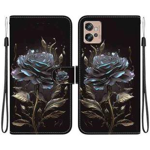 For Motorola Moto G32 Crystal Texture Colored Drawing Leather Phone Case(Black Rose)