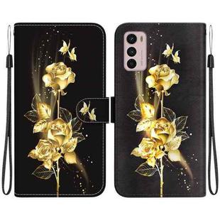For Motorola Moto G42 Crystal Texture Colored Drawing Leather Phone Case(Gold Butterfly Rose)