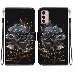 For Motorola Moto G42 Crystal Texture Colored Drawing Leather Phone Case(Black Rose)