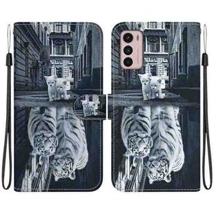 For Motorola Moto G42 Crystal Texture Colored Drawing Leather Phone Case(Cat Tiger Reflection)