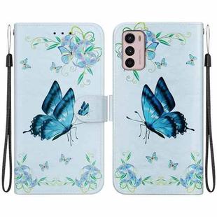 For Motorola Moto G42 Crystal Texture Colored Drawing Leather Phone Case(Blue Pansies)
