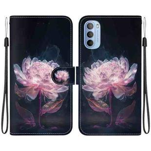 For Motorola Moto G51 Crystal Texture Colored Drawing Leather Phone Case(Purple Peony)