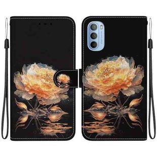 For Motorola Moto G51 Crystal Texture Colored Drawing Leather Phone Case(Gold Peony)