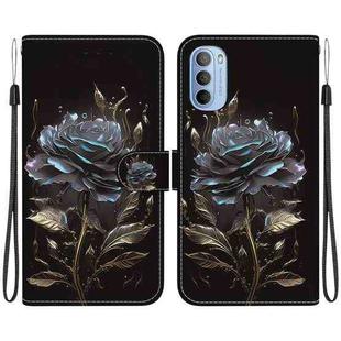 For Motorola Moto G51 Crystal Texture Colored Drawing Leather Phone Case(Black Rose)