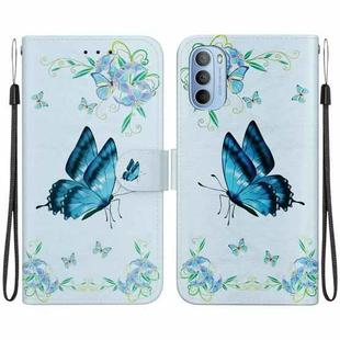 For Motorola Moto G51 Crystal Texture Colored Drawing Leather Phone Case(Blue Pansies)