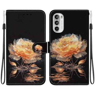 For Motorola Moto G52 Crystal Texture Colored Drawing Leather Phone Case(Gold Peony)