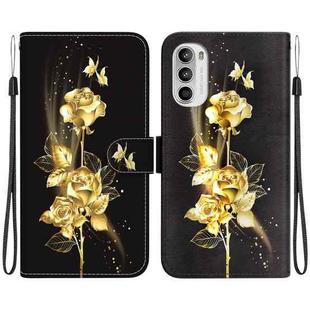 For Motorola Moto G52 Crystal Texture Colored Drawing Leather Phone Case(Gold Butterfly Rose)