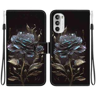 For Motorola Moto G52 Crystal Texture Colored Drawing Leather Phone Case(Black Rose)