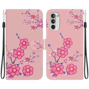For Motorola Moto G52 Crystal Texture Colored Drawing Leather Phone Case(Cherry Blossoms)