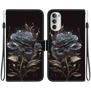 For Motorola Moto G52j JP Crystal Texture Colored Drawing Leather Phone Case(Black Rose)