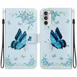 For Motorola Moto G62 5G Crystal Texture Colored Drawing Leather Phone Case(Blue Pansies)
