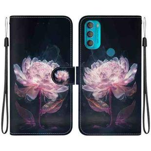 For Motorola Moto G71 Crystal Texture Colored Drawing Leather Phone Case(Purple Peony)