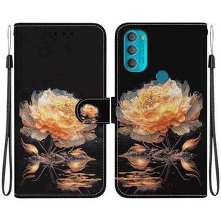 For Motorola Moto G71 Crystal Texture Colored Drawing Leather Phone Case(Gold Peony)