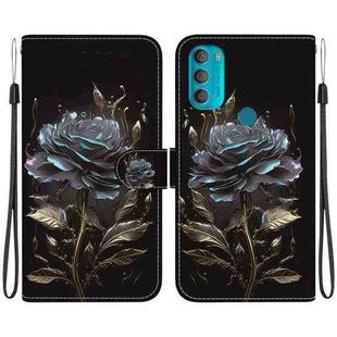 For Motorola Moto G71 Crystal Texture Colored Drawing Leather Phone Case(Black Rose)