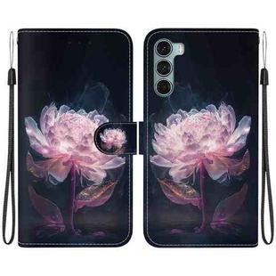 For Motorola Moto G200 5G Crystal Texture Colored Drawing Leather Phone Case(Purple Peony)