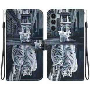 For Motorola Moto G200 5G Crystal Texture Colored Drawing Leather Phone Case(Cat Tiger Reflection)