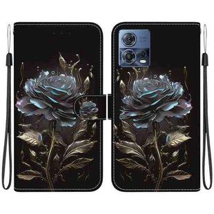 For Motorola Moto S30 Pro 5G Crystal Texture Colored Drawing Leather Phone Case(Black Rose)