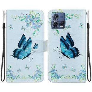 For Motorola Moto S30 Pro 5G Crystal Texture Colored Drawing Leather Phone Case(Blue Pansies)