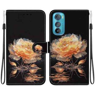 For Motorola Edge 30 Crystal Texture Colored Drawing Leather Phone Case(Gold Peony)