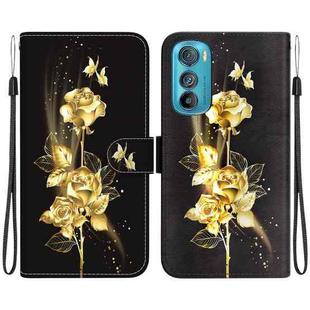 For Motorola Edge 30 Crystal Texture Colored Drawing Leather Phone Case(Gold Butterfly Rose)