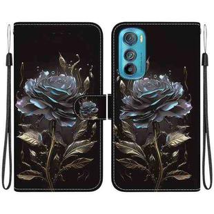 For Motorola Edge 30 Crystal Texture Colored Drawing Leather Phone Case(Black Rose)