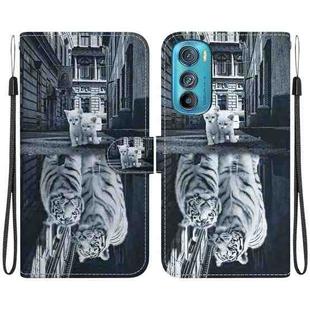 For Motorola Edge 30 Crystal Texture Colored Drawing Leather Phone Case(Cat Tiger Reflection)