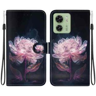 For Motorola Edge 40 Crystal Texture Colored Drawing Leather Phone Case(Purple Peony)