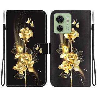 For Motorola Edge 40 Crystal Texture Colored Drawing Leather Phone Case(Gold Butterfly Rose)