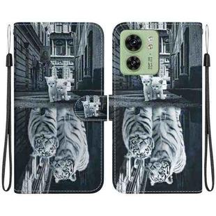 For Motorola Edge 40 Crystal Texture Colored Drawing Leather Phone Case(Cat Tiger Reflection)