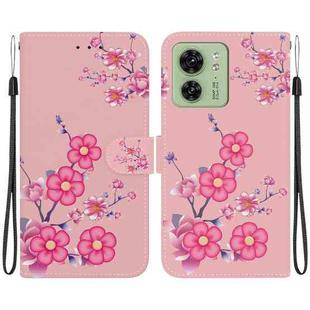 For Motorola Edge 40 Crystal Texture Colored Drawing Leather Phone Case(Cherry Blossoms)