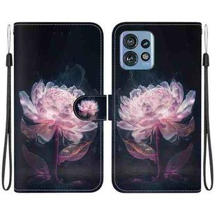 For Motorola Edge 40 Pro Crystal Texture Colored Drawing Leather Phone Case(Purple Peony)