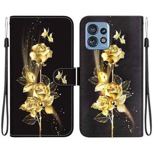 For Motorola Edge 40 Pro Crystal Texture Colored Drawing Leather Phone Case(Gold Butterfly Rose)