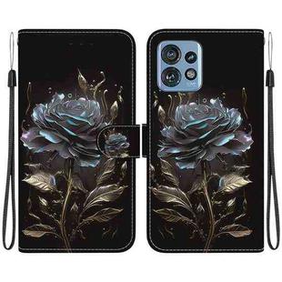 For Motorola Edge 40 Pro Crystal Texture Colored Drawing Leather Phone Case(Black Rose)